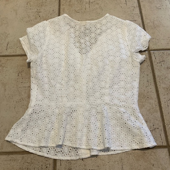 Japna White Eyelet Lace Peplum Blouse Top - Size Small - Picture 2 of 5